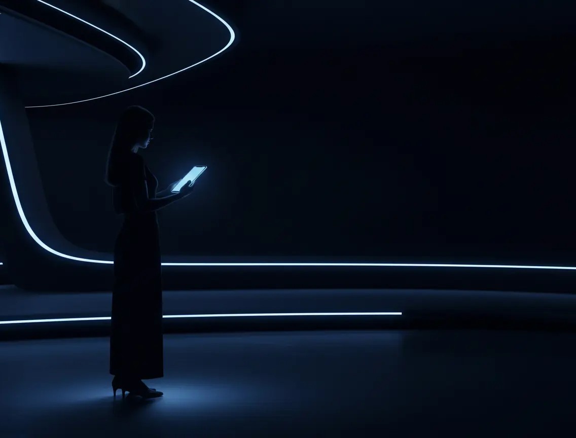 Silhouette mystérieuse dans un univers futuriste